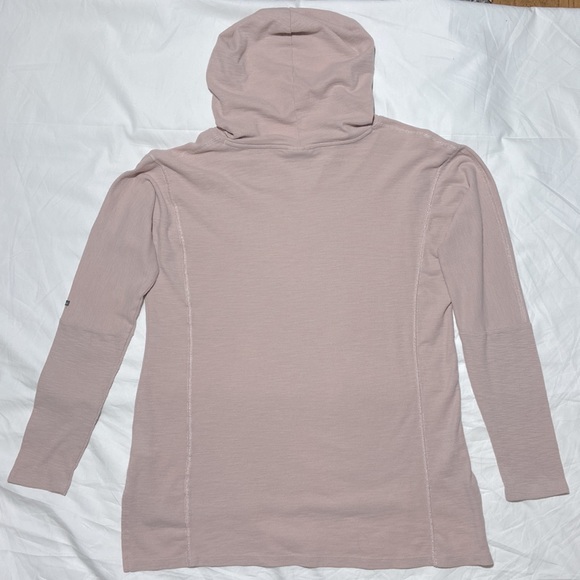 Columbia Waffle Knit Blush Pink Colored Light Weight Hoodie. Sz Large. Hi-Lo Hem - Picture 2 of 11